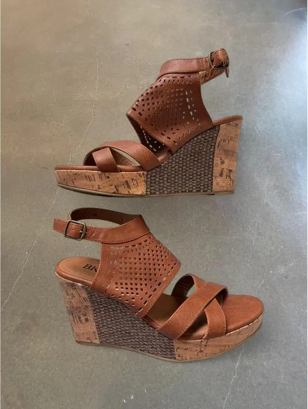 BKE Brown Cork Wedge Sandals | Women’s 9–10